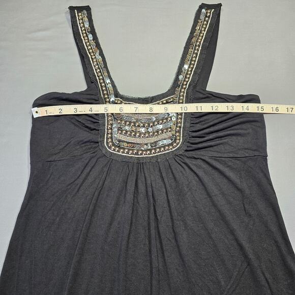 i.ner Black Tank Stretch Y2k Studded Pleated Square Neck Wide Strap Women Size S - Picture 5 of 7